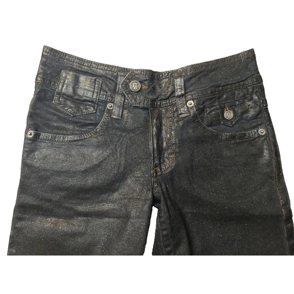 John Galliano Embossed G Midnight Blue Coated Cotton Sparkle Cropped Jeans Sz 25 - Picture 12 of 16
